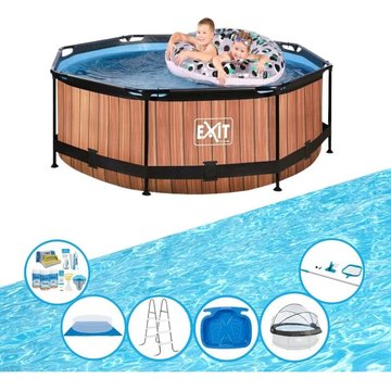 Exit - Piscine Timber Style - ø244x76 cm - Frame Pool - Avec accessoires - Brun