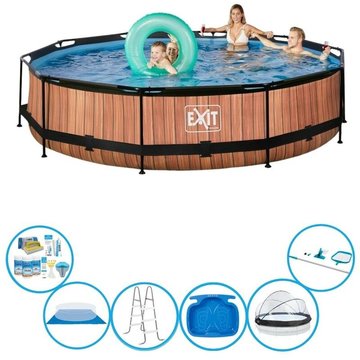 Exit - Piscine Timber Style - ø360x76 cm - Frame Pool avec accessoires - Brun