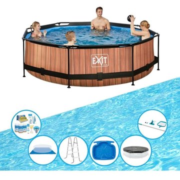 Exit - Piscine Style Bois - Frame Pool ø300x76cm - Avec Accessoires - Brun