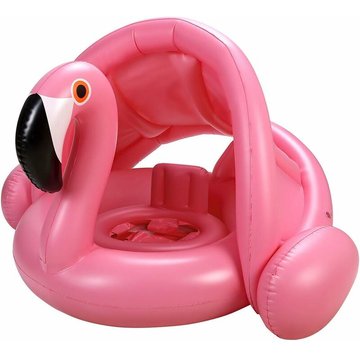 Piscine enfant Flotteur de piscine rose pour bébé avec auvent, anneau de natation gonflable Flamingo, jouets de parasol de piscine pour bébés filles
