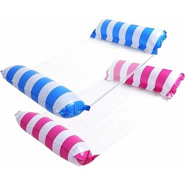 Hamac de piscine, lit flottant inclinable 2 pièces gonflable 4 en 1 pliable, bleu clair + rose rouge