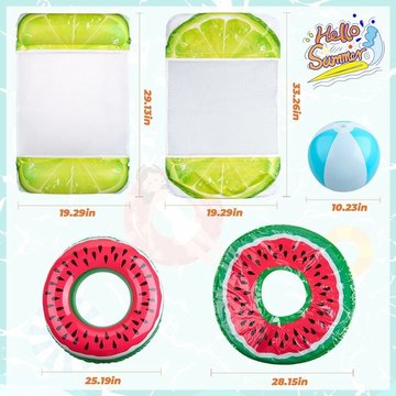 Zolginah - Hamac Flottant Piscine pour Enfants, 2 Pièces Hamac Gonflable pour Piscine avec Anneau de Bain Pastèque et Ballon de Plage, Multi-Usage