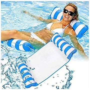 Hamac gonflable 4 en 1 pour piscine - Matelas gonflable - Siège de piscine - Chaises portables (bleu + blanc)