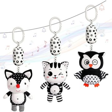 Hochet suspendu en peluche d'animaux de dessin animé, lit de bébé, siège de voiture, poussette de voyage, jouets en peluche doux avec carillons