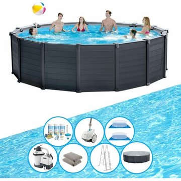 Intex Piscine Graphite Grey Panel avec des accessoires - 478x124 cm - Offre
