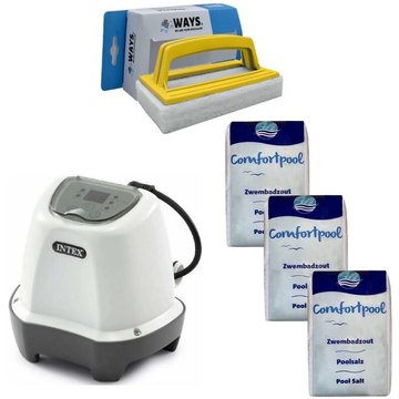 Intex Piscine - Système d'eau salée 26662GS & Sel de piscine 60 kg & Brosse à récurer ways - blanche