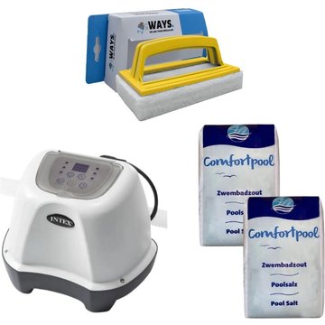 Intex Piscine - Système d'eau salée 26664GS & Sel de piscine 40 kg & Brosse à récurer WAYS - blanche
