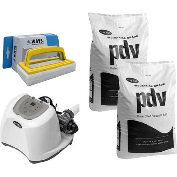 Intex Piscine - Système d'eau salée 26668GS & Sel de piscine 50 kg & Brosse à récurer ways - blanche