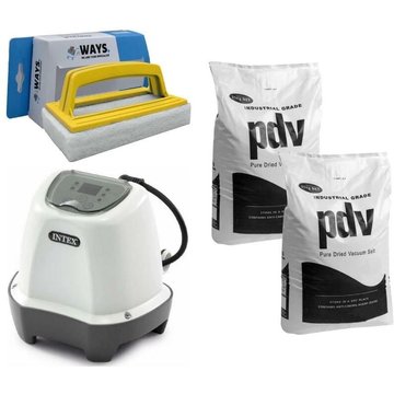 Intex Piscine - Système d'eau salée 26662GS & Sel de piscine 50 kg & Brosse à récurer ways - blanche
