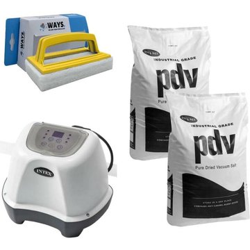 Intex Piscine - Système d'eau salée 26664GS & Sel de piscine 50 kg & Brosse à récurer ways - blanche