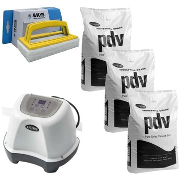 Intex Piscine - Système d'eau salée 26664GS & Sel de piscine 75 kg & Brosse à récurer ways - blanche