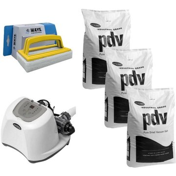 Intex Piscine - Système d'eau salée 26668GS & Sel de piscine 75 kg & Brosse à récurer ways - blanche