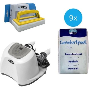 Intex Piscine - Système d'eau salée 26670GS & Sel pour piscine 180 kg & Brosse à récurer Ways - blanche