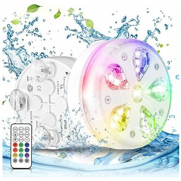 Jardin piscine Éclairage de piscine submersible led étanche avec télécommande rf, minuterie, 16 led, ventouse et aimant 1 paquets