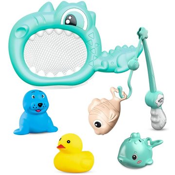Jouet Bain bébé TUMALAGIA, 6PC Jeux Bain Enfant Animaux arroseurs rigolos Canne à pêche, Filet, Canards, Phoque, Poisson, Dauphin Inclus, Jeux Piscine Enfant
