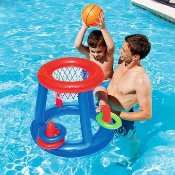 Jouets gonflables de basket-ball TUMALAGIA, panier de basket flottant, piscine gonflable, jeu de lancer d'anneau pour enfants et adultes