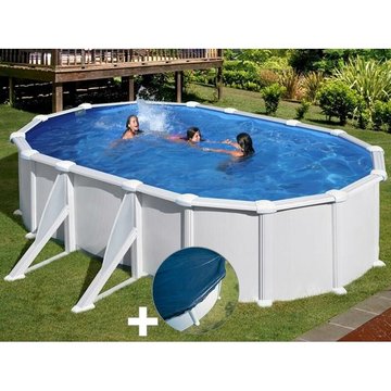 Kit piscine acier blanc GRE Piscines Atlantis ovale 5,27 x 3,27 x 1,32 m + Bâche hiver - Blanc