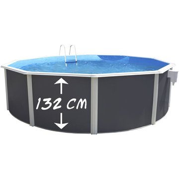 Kit piscine hors-sol acier TOI anthracite Magnum compacte ronde Ø350x132 cm filtre à sable
