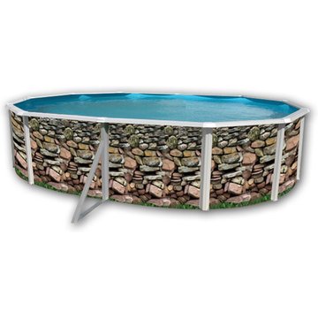 Kit piscine hors-sol acier TOI Muro ovale décoration pierre 5,50 x 3,66 x 1,20 m