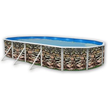 Kit piscine hors-sol acier TOI Muro ovale décoration pierre 7.30 x 3.66 x 1.20 m