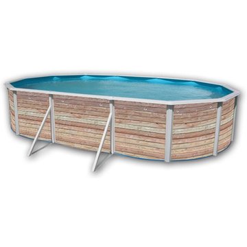 Kit piscine hors-sol acier TOI Pinus ovale décoration bois 6.40 x 3.66 x 1.20 m