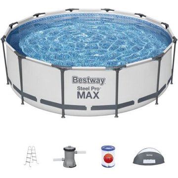 Kit Piscine hors sol tubulaire Bestway - Steel Pro Max™ - 366 cm x 100 - Ronde (Pompe de filtration, échelle, auvent)
