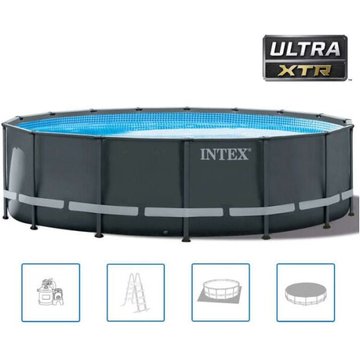 Kit piscine hors sol tubulaire Intex Piscine - Ultra XTR - 488 x 122 cm - Ronde (Filtre à sable, bâche, tapis de sol, échelle) - 26326
