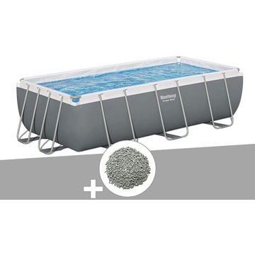 Kit piscine tubulaire Bestway Power Steel rectangulaire 4,04 x 2,01 x 1,00 m + 10 kg de zéolite - Gris