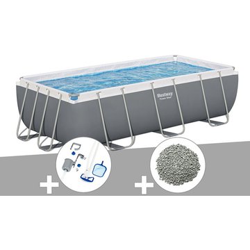 Kit piscine tubulaire Bestway Power Steel rectangulaire 4,04 x 2,01 x 1,00 m + Kit d'entretien + 10 kg de zéolithe - Gris