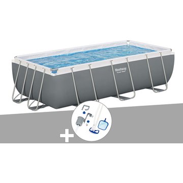 Kit piscine tubulaire Bestway Power Steel rectangulaire 4,04 x 2,01 x 1,00 m + kit d'entretien - Gris