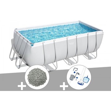 Kit piscine tubulaire Bestway Power Steel rectangulaire 4,12 x 2,01 x 1,22 m + 10 kg de zéolite + kit d'entretien - Gris