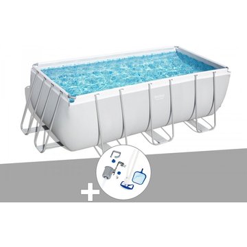 Kit piscine tubulaire Bestway Power Steel rectangulaire 4,12 x 2,01 x 1,22 m + Kit d'entretien - Gris