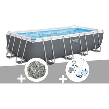 Kit piscine tubulaire Bestway Power Steel rectangulaire 5,49 x 2,74 x 1,22 m + 10 kg de zéolite + Kit d'entretien - Gris
