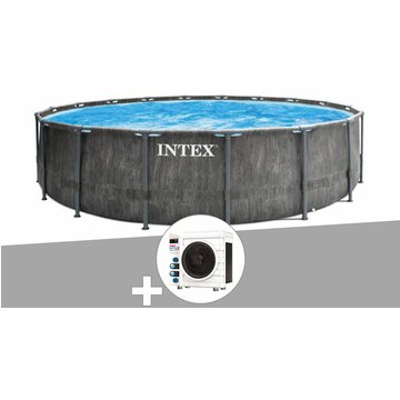 Kit Intex Piscine tubulaire Baltik ronde 4,57 x 1,22 m + Pompe à chaleur - Gris
