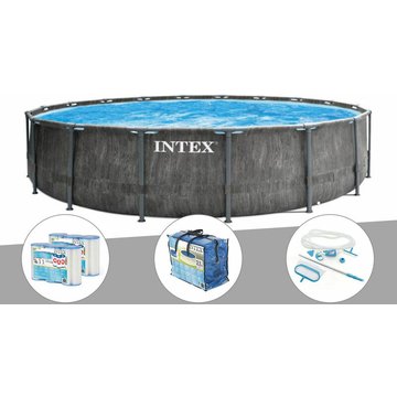 Intex Piscine - Kit piscine tubulaire Baltik ronde 5,49 x 1,22 m + Bâche à bulles + 6 cartouches de filtration + Kit d'entretien - Gris