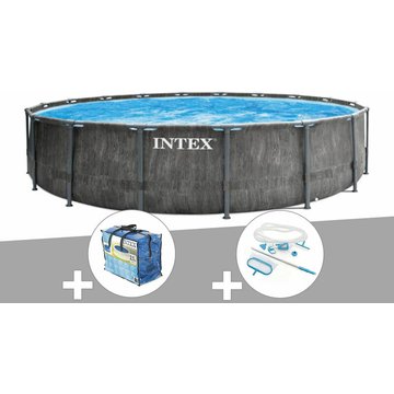 Kit piscine tubulaire Intex Baltik ronde 5,49 x 1,22 m + Bâche à bulles + Kit d'entretien - Gris