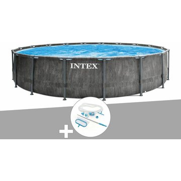 Intex Piscine tubulaire Baltik ronde 5,49 x 1,22 m + Kit d'entretien - Gris