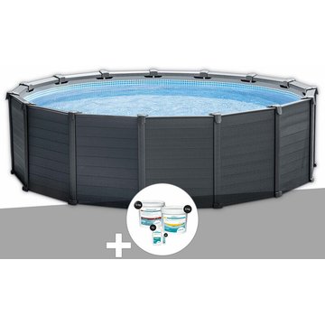 Intex Piscine Tubulaire Graphite Ronde 4,78 x 1,24 m + Kit Traitement au Chlore - Gris