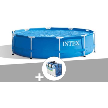 Intex Piscine - Kit piscine tubulaire Metal Frame ronde 3,05 x 0,76 m + Bâche à bulles - Bleu