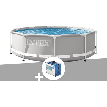 Intex Piscine - Kit piscine tubulaire Prism Frame ronde 3,05 x 0,76 m + Bâche à bulles - Gris