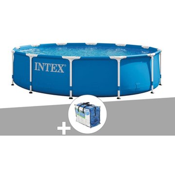 Intex Piscine - Kit piscine tubulaire Metal Frame ronde 3,66 x 0,76 m + Bâche à bulles - Bleu