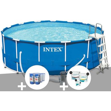 Kit piscine tubulaire Intex Metal Frame ronde 4,57 x 1,22 m + 6 cartouches de filtration + Kit de traitement au chlore - Bleu Intex Piscine