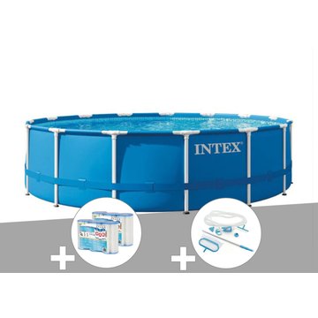 Intex Piscine tubulaire Metal Frame ronde 4,57 x 1,22 m + 6 cartouches de filtration + Kit d'entretien - Bleu