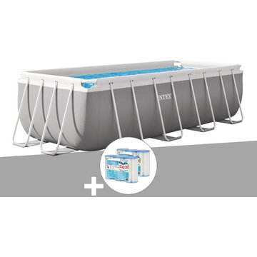 Kit Piscine Tubulaire Intex Prism Frame Rectangulaire 4,00 x 2,00 x 1,22 m + 6 Cartouches de Filtration - Gris Clair