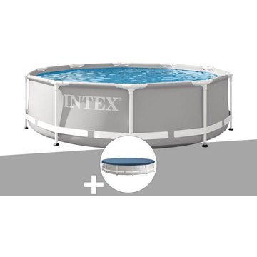 Intex Piscine - Kit piscine tubulaire Prism Frame ronde 3,05 x 0,76 m + Bâche de protection - Gris