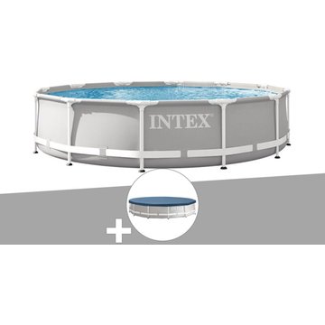 Intex Piscine - Kit piscine tubulaire Prism Frame ronde 3,66 x 0,76 m + Bâche de protection - Gris clair