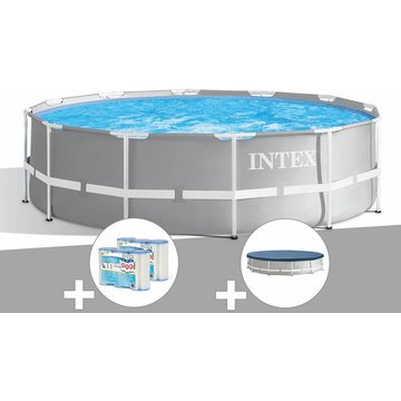 Kit piscine tubulaire Intex Prism Frame ronde 3,66 x 0,99 m + 6 cartouches de filtration + Bâche de protection - Gris