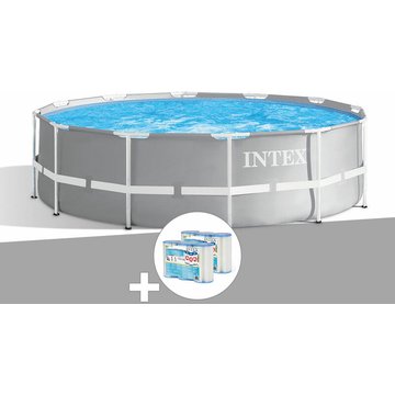 Kit piscine tubulaire Intex Piscine Prism Frame ronde 3,66 x 1,22 m + 6 cartouches de filtration - Gris
