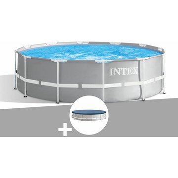 Intex Piscine - Kit piscine tubulaire Prism Frame ronde 3,66 x 1,22 m + Bâche de protection - Gris