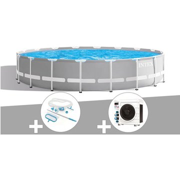 Kit piscine tubulaire Prism Frame ronde Intex 5,49 x 1,22 m + Kit d'entretien + Pompe à chaleur - Gris